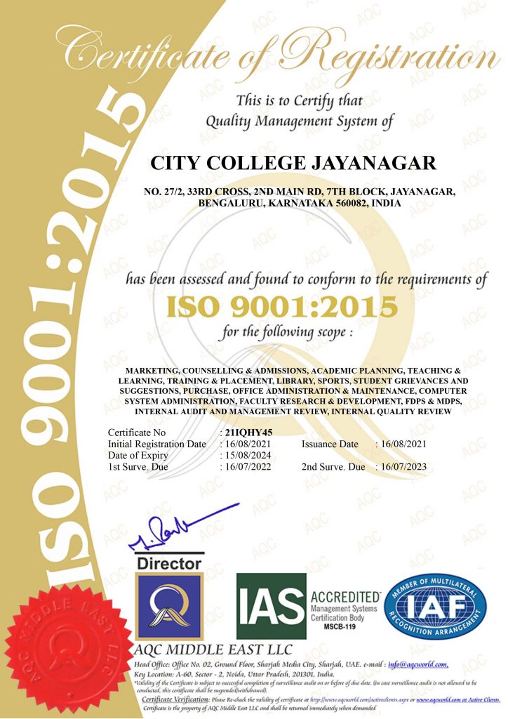 City College Jayanagar ISO Certification